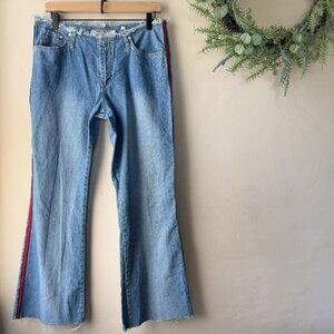 Vintage Y2K Paris Blues Light Wash Red Side Striped Wide Leg Jeans